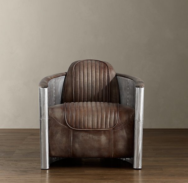 Aviator Swivel Chair with Distressed Leather Seat