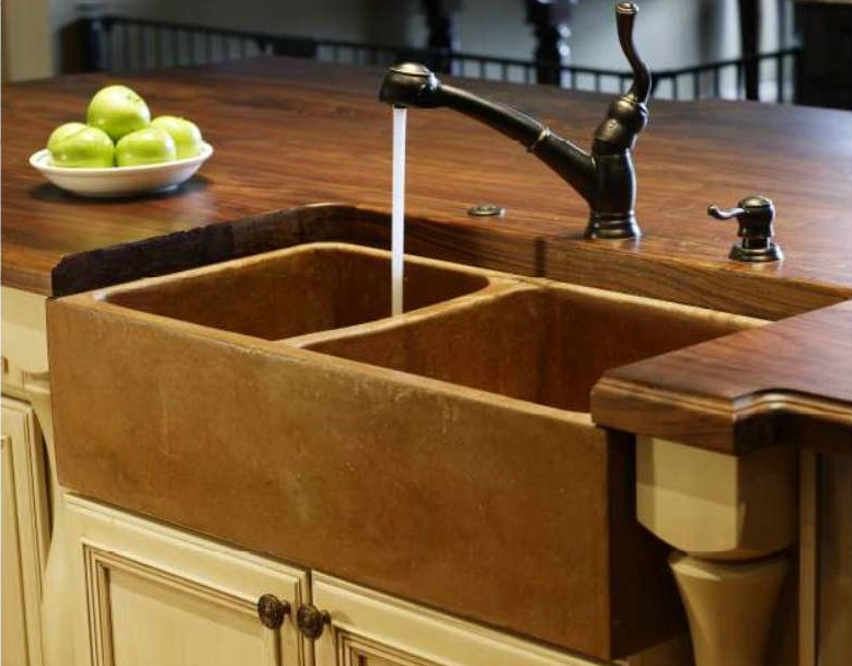 Cast Concrete Sinks And Solid Wood Countertops