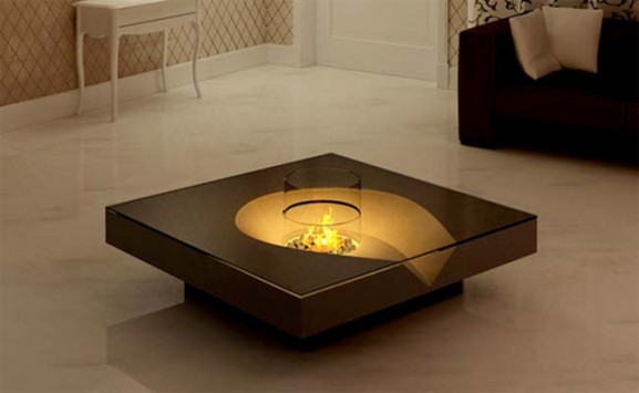 This elegant and affordable inspired wood modern coffee tables with fireplace comes from Planika Fires. This furniture modern tables made from contemporary wood with high glossy varnishes and glass cylinders bowls.