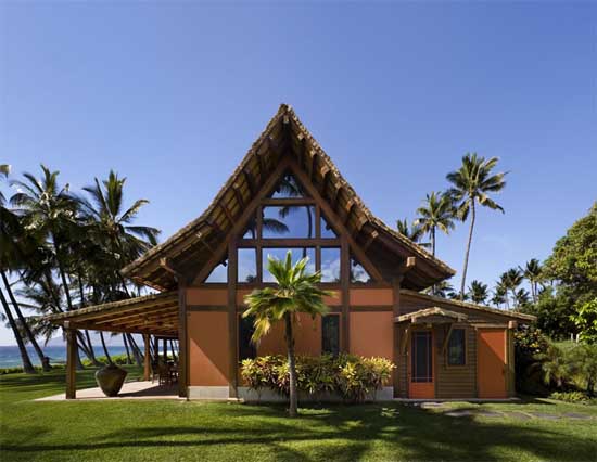 Hawaiian Longhouse with Thatched Roof Located in Hawaii